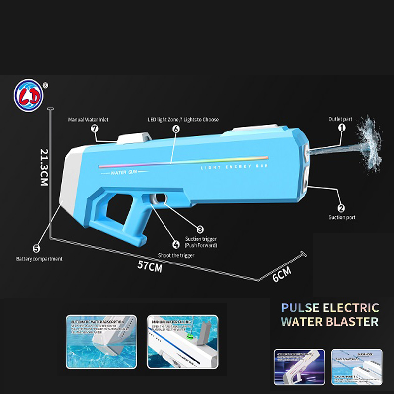 Auto Absorption Electric Water Gun with 7 LED Lights Choose,7.4V 1200mAH Li-ion Battery,1000ml Water Capacity LD-998D