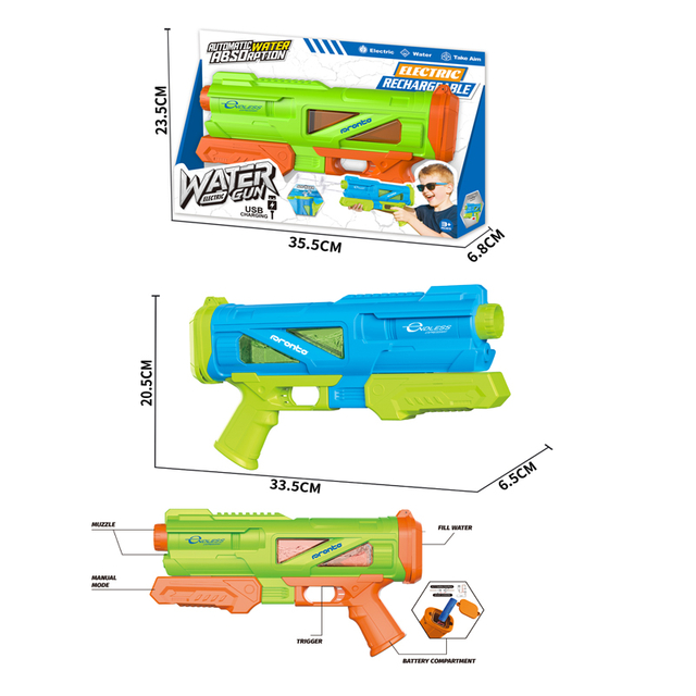 LINDA TOYS 34CM Display Box Rapid-Refill Water Gun Perfect Outdoor Fun for Kids Quick And Easy Refill Pistol Style Toy Water Gun Electric