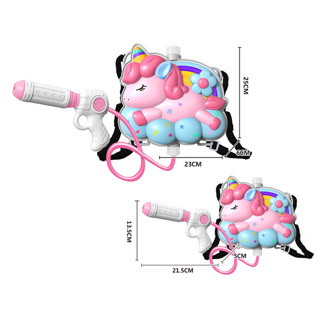 LINDA TOYS 23CM 1600ML Unicorn Backpack Water Gun Blaster Water Gun Beach Toy And Outdoor Sports Toy LD-1008A