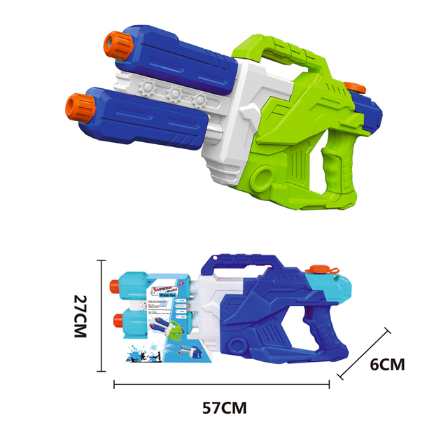 LINDA TOYS Double Nozzle 57CM 2400ML Large Capacity Manual Pump Water Gun Toys Songkran Pool Spray Splash Water Toy Guns for Kids Outdoor Toy LD-225C
