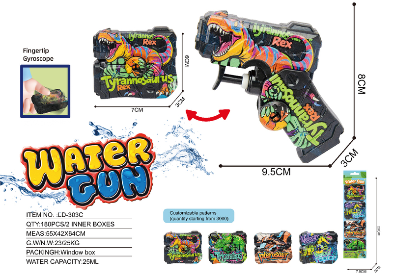 LINDA TOYS New Style Summer Toys Rotating Finger Dinosaur Stencil Water Gun (4-color mixed set) Water Gun New for Kids Toys LD-303C