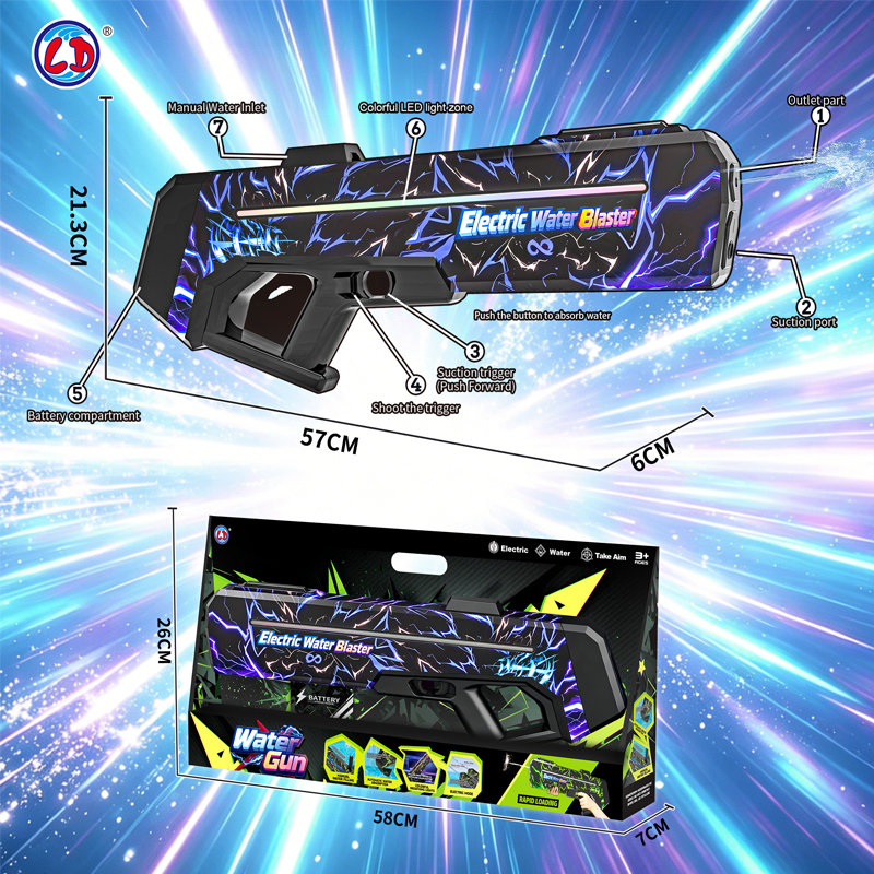 Linda Toys UV Print Auto Absorption Electric Water Gun with LED Lights Choose, Waterproof Powerful Shooting 7.4V 1200mAH Li-ion Battery,1000ml Water Capacity LD-998D