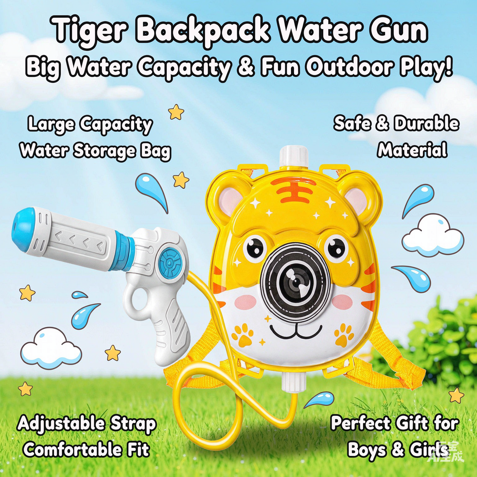 2026 New Style Cartoon Animal Design Kids Summer Toy Water Gun Plastic Backpack Water Gun Water Spray Toy Gun for Girls Boys LD-1013A