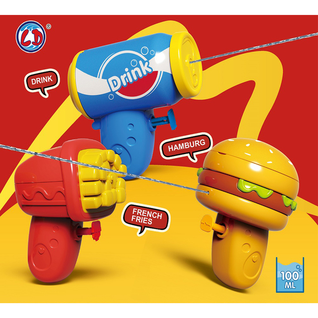 Cute Burger French Fries Drink 100ML Water Gun Toy with Large Capacity Long Range Leak-proof Water Gun Baby Bathing Swimming Pool Water Battle Toy LD-305C